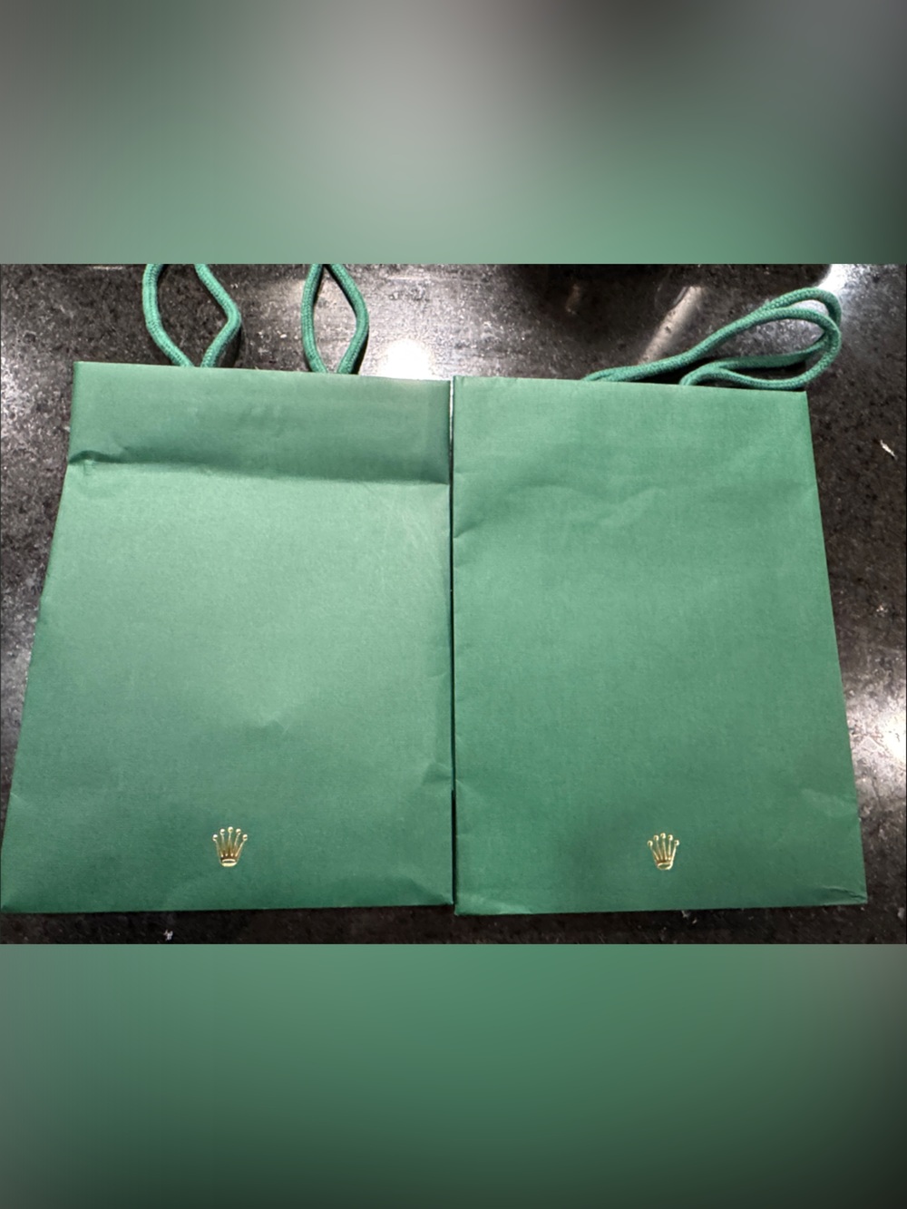 Rolex Green Gift Bags with Gold Crown Emblem